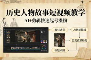 历史人物故事短视频教学，AI+剪辑制作历史人物题材短视频，快速起号涨粉-赚金金-技能学习分享
