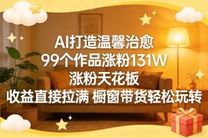 AI打造温馨治愈，99个作品涨粉131W，涨粉天花板，收益直接拉满，橱窗带货轻松玩转-赚金金-技能学习分享