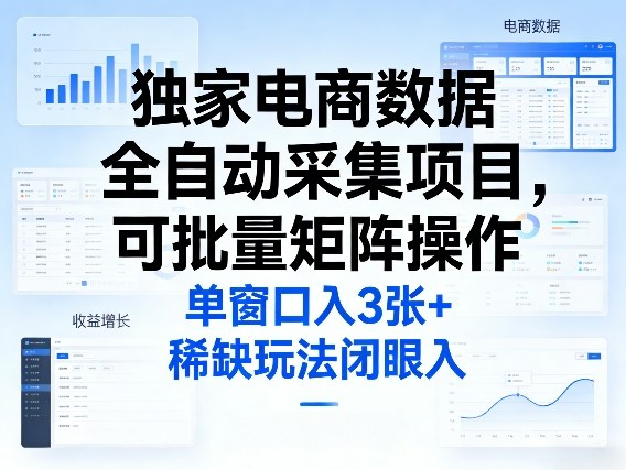 独家电商数据全自动采集项目，可批量矩阵操作，单窗口日入3张+，稀缺玩法闭眼入【揭秘】-赚金金-技能学习分享