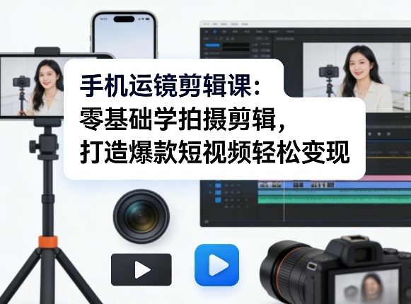 手机运镜剪辑课：零基础学拍摄剪辑，打造爆款短视频轻松变现-赚金金-技能学习分享