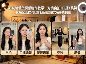 AI女装带货视频制作教学，对镜自拍、口播、跳舞、变装全流程，快速打造高质量女装带货视频-赚金金-技能学习分享