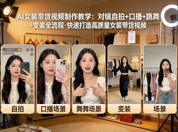 AI女装带货视频制作教学，对镜自拍、口播、跳舞、变装全流程，快速打造高质量女装带货视频-赚金金-技能学习分享