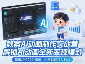 教案AI动画制作实战营，解锁AI动画全新变现模式，每单均价200-500，小白也能月入1W+-赚金金-技能学习分享