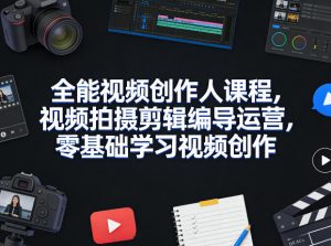 全能视频创作人课程,视频拍摄剪辑编导运营,零基础学习视频创作(更新2026年3月)-赚金金-技能学习分享
