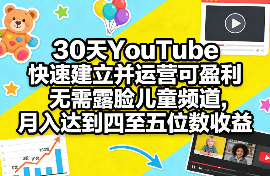 30天YouTube快速建立并运营可盈利无需露脸儿童频道，月入达到四至五位数收益-赚金金-技能学习分享