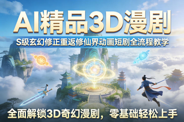 AI精品3D漫剧S级玄幻修正重返修仙界动画短剧全流程教学，全面解锁3D奇幻漫剧，零基础轻松上手-赚金金-技能学习分享
