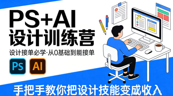 设计接单必学，PS+AI设计训练营，从0基础到能接单，手把手教你把设计技能变成收入-赚金金-技能学习分享