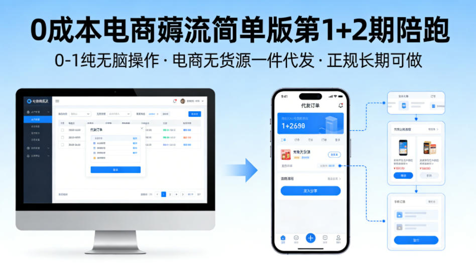 0成本电商薅流简单版第1+2期陪跑，0-1纯无脑操作，电商无货源一件代发，正规长期可做-赚金金-技能学习分享