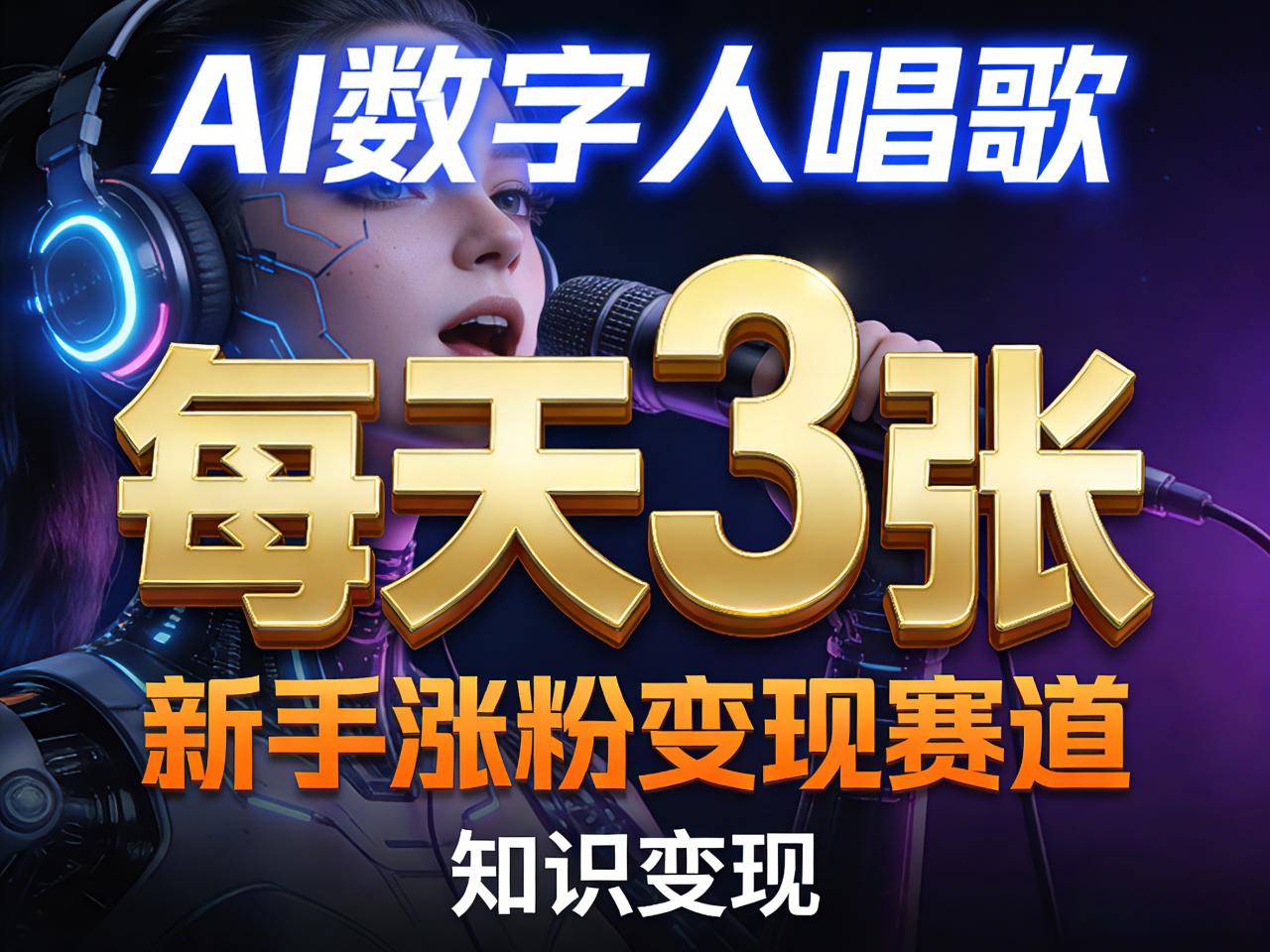 AI数字人唱歌，新手涨粉变现赛道，每天3张和知识付费，副业必备-赚金金-技能学习分享