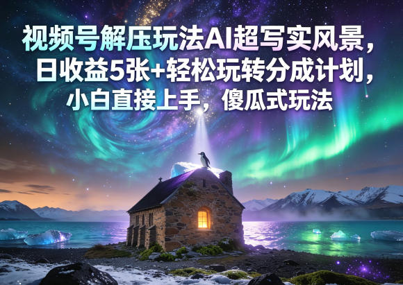视频号AI超写实风景解压玩法，小白上手日赚5张+傻瓜式-赚金金 - 零基础副业|AI变现|短视频运营实战干货