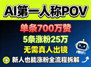 AI第一人称POV：700W赞涨粉25W，新人无需出镜全流程-赚金金 - 零基础副业|AI变现|短视频运营实战干货