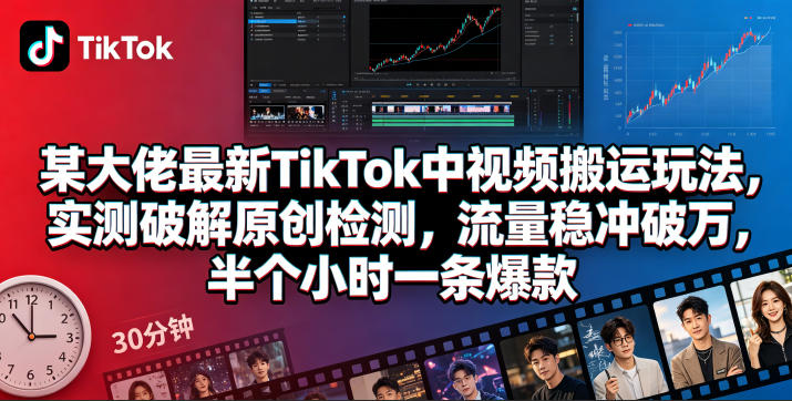 TikTok中视频搬运玩法：破解原创检测，半小时爆款流量破万-赚金金 - 零基础副业|AI变现|短视频运营实战干货