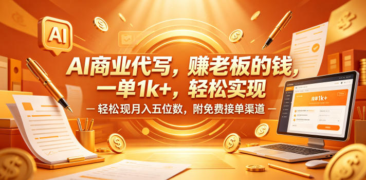 AI商业代写：赚老板钱，一单1k+，月入5位数，免费接单【揭秘】-赚金金 - 零基础副业|AI变现|短视频运营实战干货