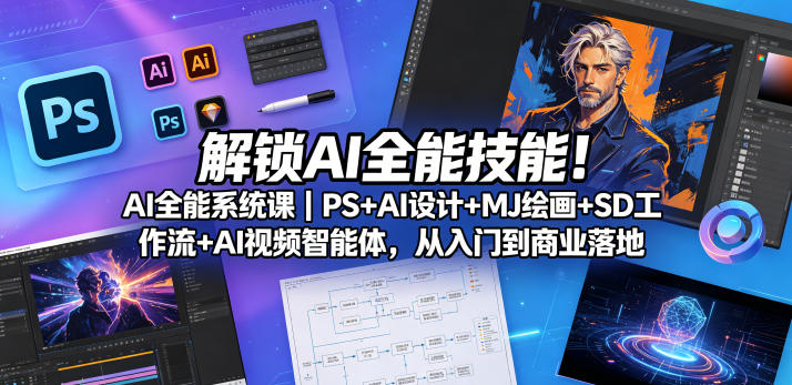 AI全能系统课：PS+AI设计+MJ绘画+SD+AI视频，从入门到落地-赚金金 - 零基础副业|AI变现|短视频运营实战干货