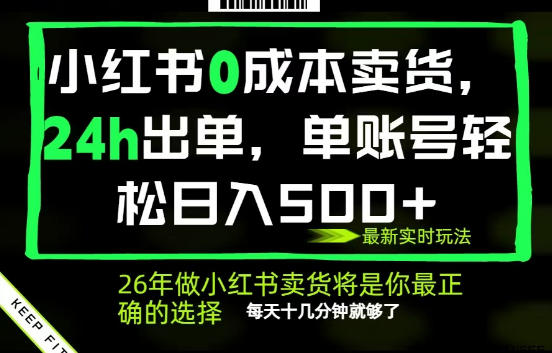 小红书0成本AI卖货，24小时出单托管，日入500+，日十几分钟-赚金金 - 零基础副业|AI变现|短视频运营实战干货