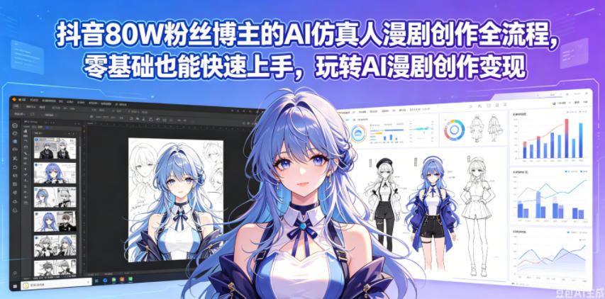 抖音80W粉博主AI仿真人漫剧创作：零基础快速上手变现-赚金金 - 零基础副业|AI变现|短视频运营实战干货