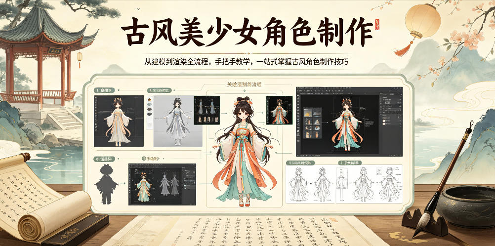古风美少女角色制作：建模渲染全流程手把手教学，一站式掌握-赚金金 - 零基础副业|AI变现|短视频运营实战干货