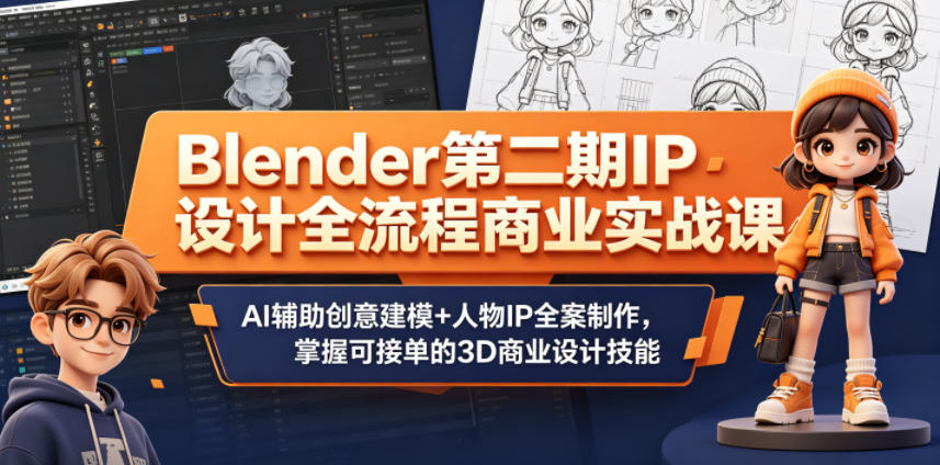 Blender IP设计商业实战：AI辅助建模+人物IP全案，可接单3D技能-赚金金 - 零基础副业|AI变现|短视频运营实战干货