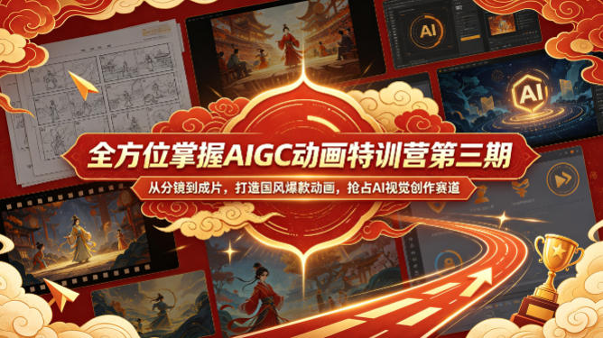全方位掌握AIGC动画特训营第三期，从分镜到成片，打造国风爆款动画，抢占AI视觉创作赛道红利-赚金金-技能学习分享
