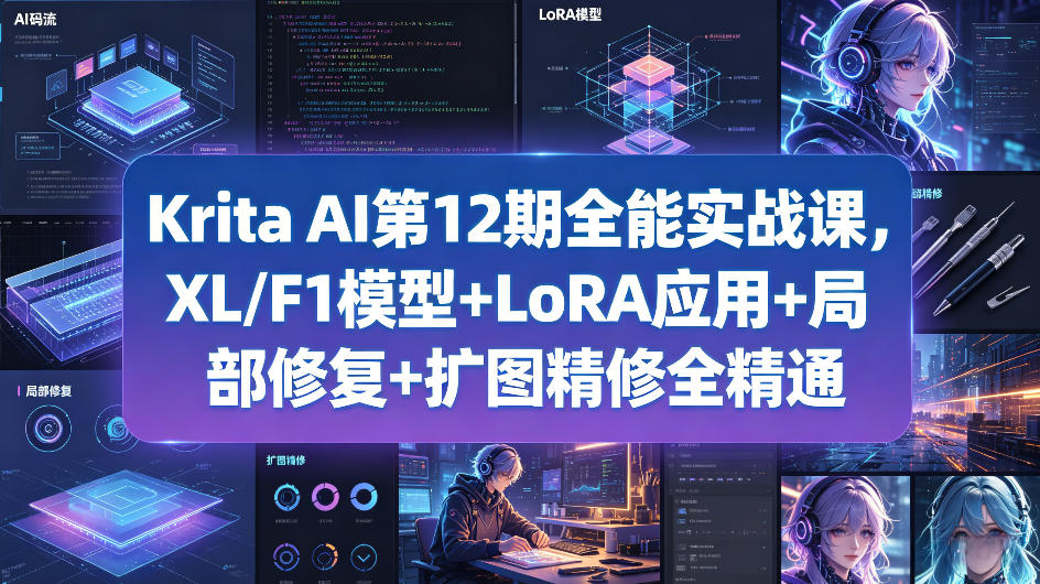 Krita AI第12期全能实战课，XL/F1模型+LoRA应用+局部修复+扩图精修全精通-赚金金-技能学习分享