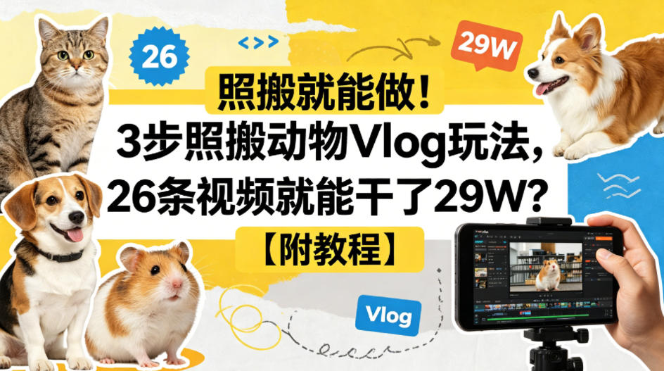 照搬就能做！3步照搬动物Vlog玩法，26条视频就能干了29W？【附教程】【赠coze一键生成工作流】-赚金金-技能学习分享