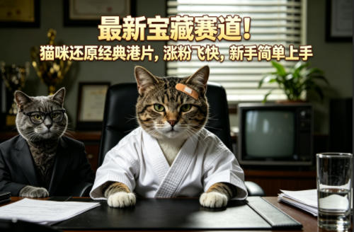 最新宝藏赛道！猫咪还原经典港片，涨粉飞快，新手简单上手-赚金金-技能学习分享