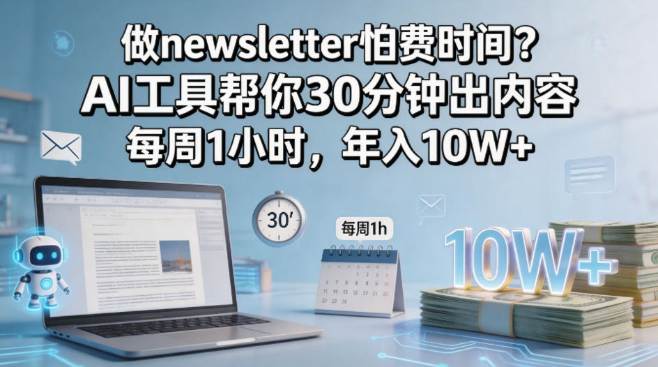 做newsletter怕费时间？AI工具帮你30分钟出内容，每周1小时，年入10W+！【原创双语字幕】-赚金金-技能学习分享