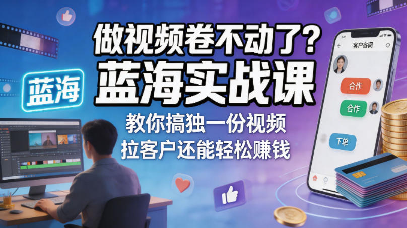 做视频卷不动了？蓝海实战课教你搞独一份视频，拉客户还能轻松賺钱！【原创双语字幕】-赚金金-技能学习分享