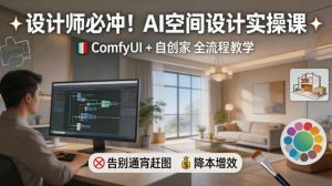 设计师必冲！AI空间设计实操课，ComfyUI+自创家全教学，告别通宵赶图，降本增效-赚金金-技能学习分享