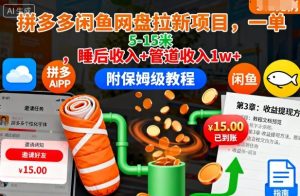 拼多多闲鱼网盘拉新项目,一单5-15米,睡后收入+管道收入1w+(附保姆级教程)-赚金金-技能学习分享