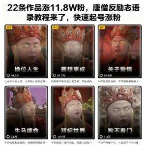 22条作品涨11.8W粉,唐僧反励志语录教程来了,快速起号涨粉-赚金金-技能学习分享