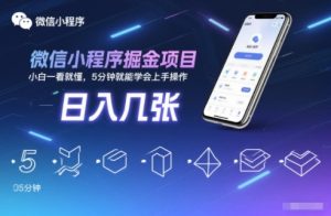 微信小程序掘金项目，日入几张，小白一看就懂，5分钟就能学会上手操作【揭秘】-赚金金-技能学习分享
