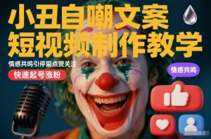 小丑自嘲文案短视频制作教学，情感共鸣引停留点赞关注，快速起号涨粉-赚金金-技能学习分享