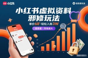 小红书虚拟资料邪修玩法，单价68，轻松入账3W，信息差玩法，市场庞大-赚金金-技能学习分享