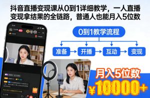 抖音直播变现课从0到1详细教学，一人直播变现拿结果的全链路，普通人也能月入5位数-赚金金-技能学习分享