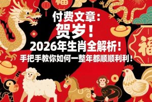 付费文章:贺岁!2026年生肖全解析!手把手教你如何一整年都顺顺利利!-赚金金-技能学习分享