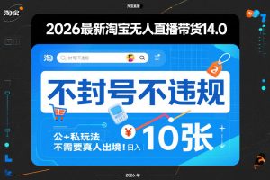2026最新淘宝无人直播带货14.0，不封号不违规，公+私玩法，不需要真人出境，日入10张【揭秘】-赚金金-技能学习分享