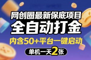 网创圈最新保底项目，全自动打金，内含50+平台一键启动，单机一天2张+【揭秘】-赚金金-技能学习分享
