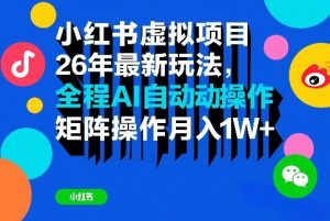 小红书虚拟项目26年最新玩法,全程AI自动操作,矩阵操作月入1W+【揭秘】-赚金金-技能学习分享
