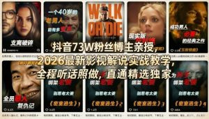 抖音73W粉丝博主亲授,2026最新影视解说实战教学,全程听话照做,直通精选独家-赚金金-技能学习分享