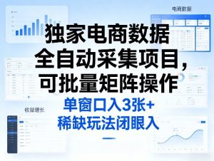 独家电商数据全自动采集项目，可批量矩阵操作，单窗口日入3张+，稀缺玩法闭眼入【揭秘】-赚金金-技能学习分享