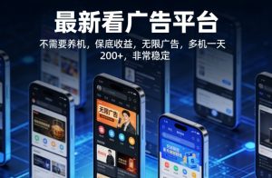 最新看广告平台，不需要养机，保底收益，无限广告，多机一天200+，非常稳定【揭秘】-赚金金-技能学习分享