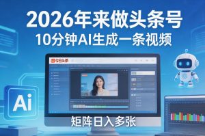 2026年来做头条号，10分钟AI生成一条视频，矩阵日入多张-赚金金-技能学习分享