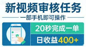 新视频审核任务，一部手机即可操作，20秒完成一单，日收益4张+【揭秘】-赚金金-技能学习分享