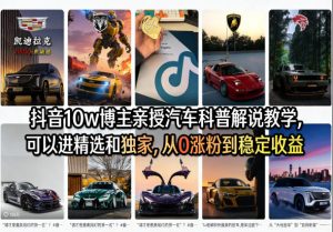 抖音10w博主亲授汽车科普解说教学，可以进精选和独家，从0涨粉到稳定收益（详细视频课程+1T素材）-赚金金-技能学习分享