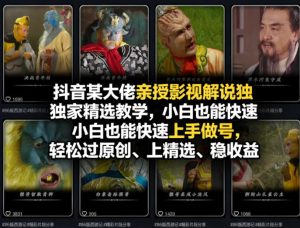 抖音某大佬亲授影视解说独家精选教学，小白也能快速上手做号，轻松过原创、上精选、稳收益-赚金金-技能学习分享