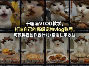干嘛喵VLOG教学，打造自己的高级宠物vlog账号，可做抖音创作者计划+精选独家收益-赚金金-技能学习分享